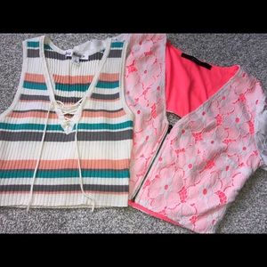 Guess open back crop top + soft knit crop tank